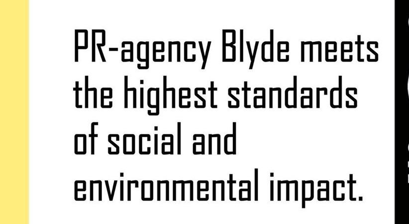 BLYDE KRIJGT ALS EERSTE  BENELUX PR-BUREAU B CORP CERTIFICERING